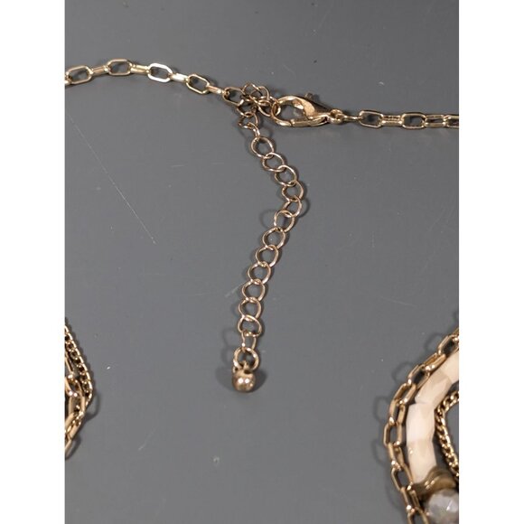 Boho Faux Drusy Layered Gold Tone Necklace 21 in Beaded - Picture 6 of 7